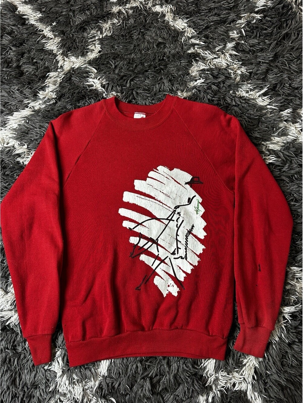 Vintage 80s Jerzees Red Abstract Graphic Sweatshirt Made in USA Mens Medium